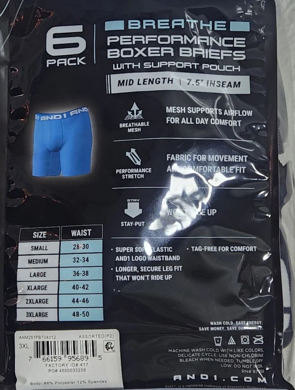 AND1 BREATHE PERFORMANCE BOXER BRIEFS